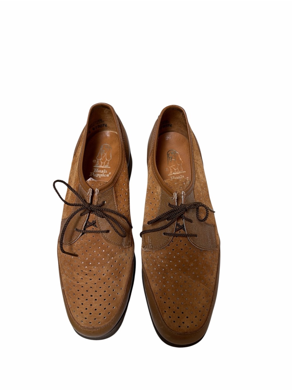 Hush Puppies Vintage Leather Oxfords Men’s 7M Brown Perforated Lace Up Shoes - Picture 11 of 15